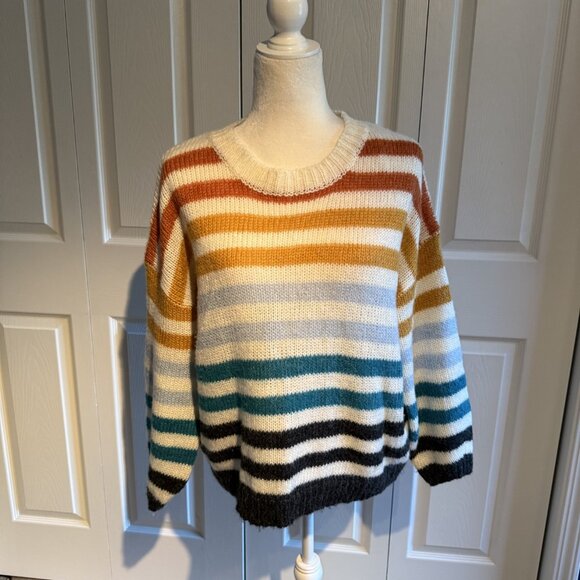 Entro Sweater Womens Size Small Rainbow Striped Crew Neck Oversized Comfy Cozy - Picture 1 of 7